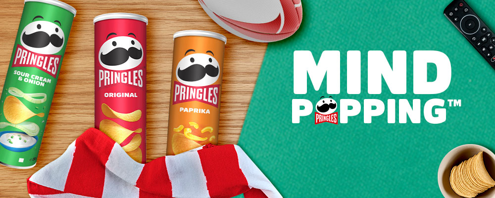 Reklambanner med Pringles och texten 'Mind popping'.
