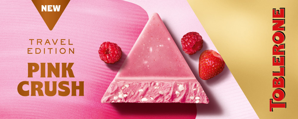 Toblerone-reklame med teksten: Husk at tage en med tilbage.