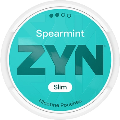 Rund dåse med ZYN Slim nikotinposer med smag af spearmint.